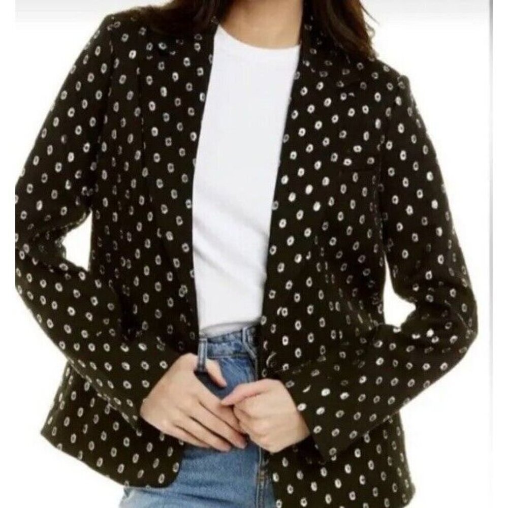 Tanya Taylor sz 4 Blazer Black Silver Single Button Classic Preppy Twee Goth